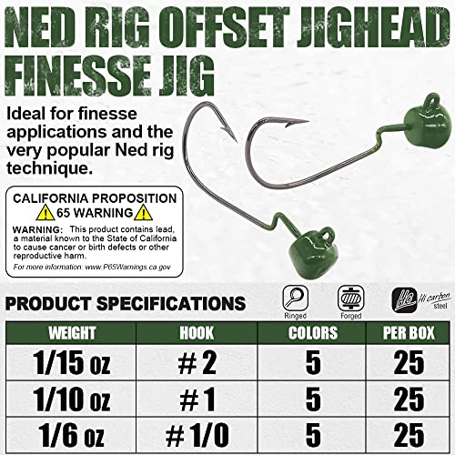 Ned-Rig-Finesse-Offset-Jig-Heads-Kit Weedless Mushroom Ewg Wide Gap Ned Hooks For Bass Fishing (1/6 Oz-4.6G-25Pack) #TOP1