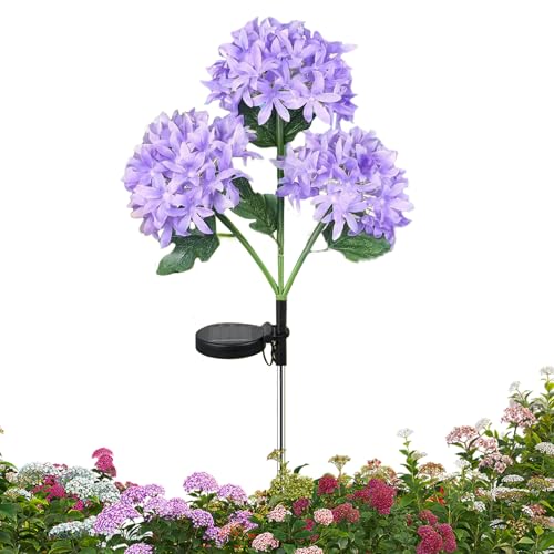 Las Flores De Hortensia - Luces De Jardín De con Hojas De Seda | Decoración De Paisajismo Iluminado De Doble Modo | Arreglo Floral Al Aire Libre Resistente A La Intemperie para Patio