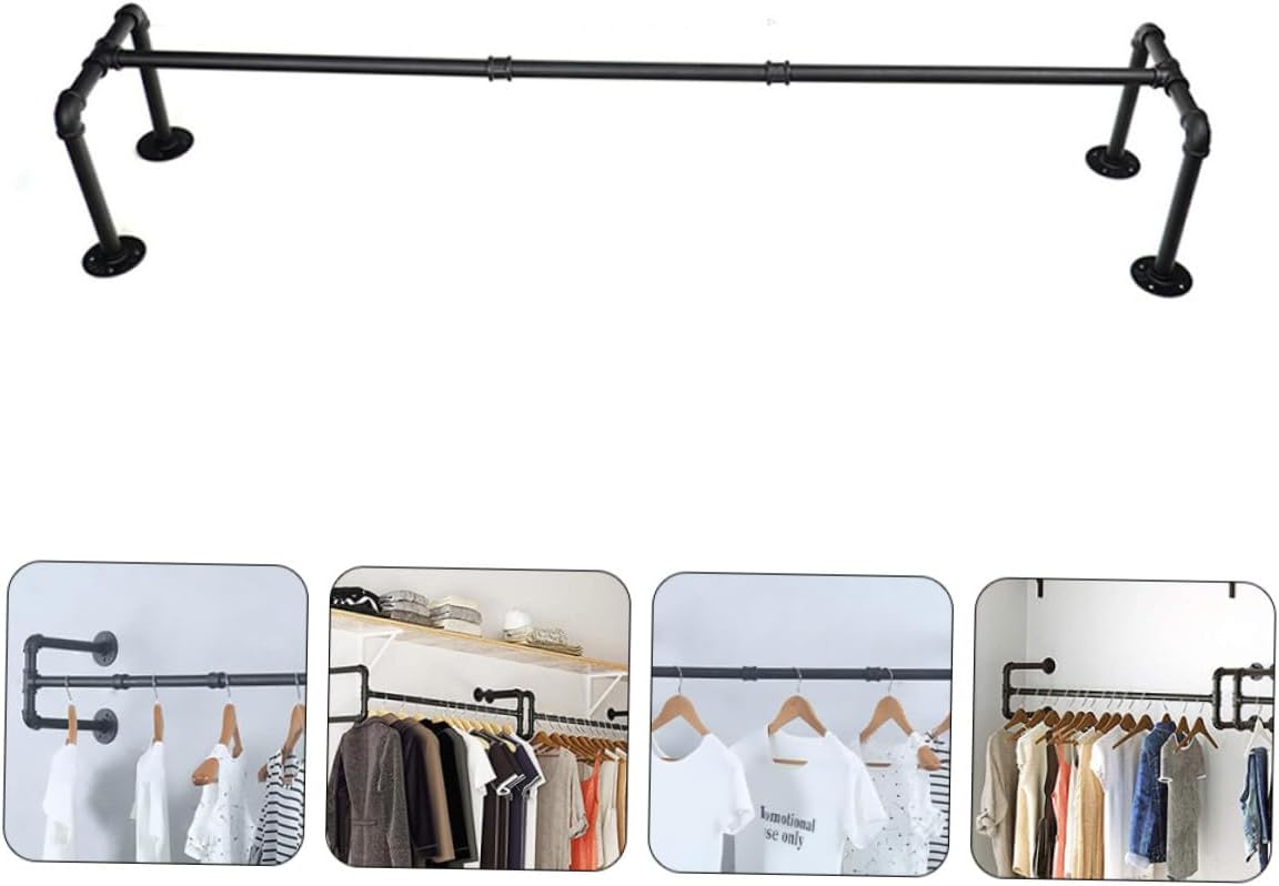 Industrial Style Wall Mounted Clothing Rack, Metal Pipe Garment Holder for Home Storage and Display, Space-saving Clothes Hanging Organizer for Entryway Or Bedroom