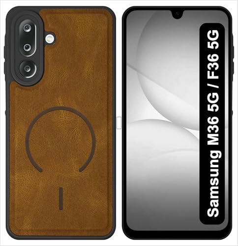 Image of SBMS Back Cover for Samsung M36 / F36 5G | Ultra Slim Soft Rubberised Hard Case | Oil Feel Soft Leather Back | Mag-Safe Design (Mag-Safe Not Support) | Camera Protection Case For Galaxy M36 5G (Brown)