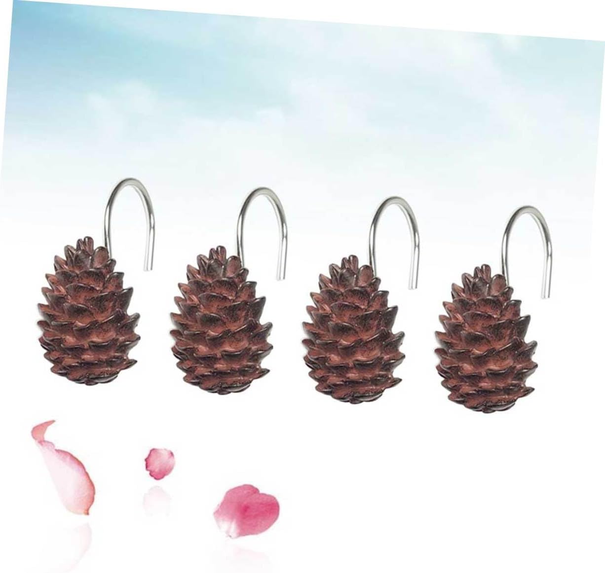 Nature Shower Curtain Hooks 24pcs Resin Hooks Pine Cone Shaped Decorative and Functional