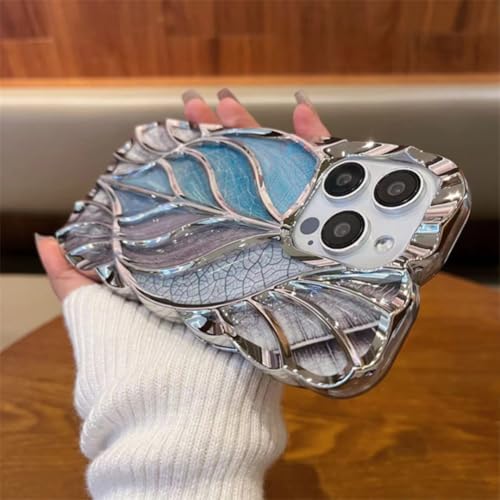 Coque argentée iPhone 14 chic avec motif feuille d'arbre pour vos soirées