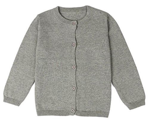 GSVIBK Girls Cardigan Long Sleeve Crewneck Cardigans Solid Knit Button Sweater Cardigan Baby Girl 12-18M Light Gray 6112