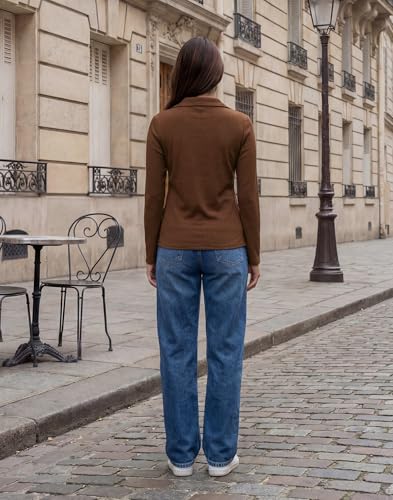 Image of Selvia Women's Ribbed Button Front V Neck Collar Long Sleeve Top, Casual Slim Fit Knit Top