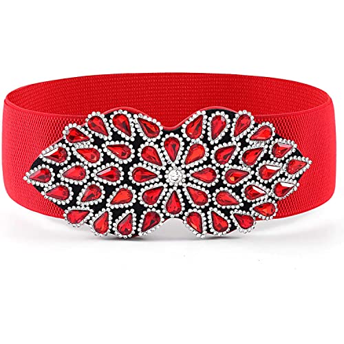 Rhinestone Stretch Belt Wide Red Dress Belt Women Green Elastic Belts Dressy Waist Jewelry Accessories