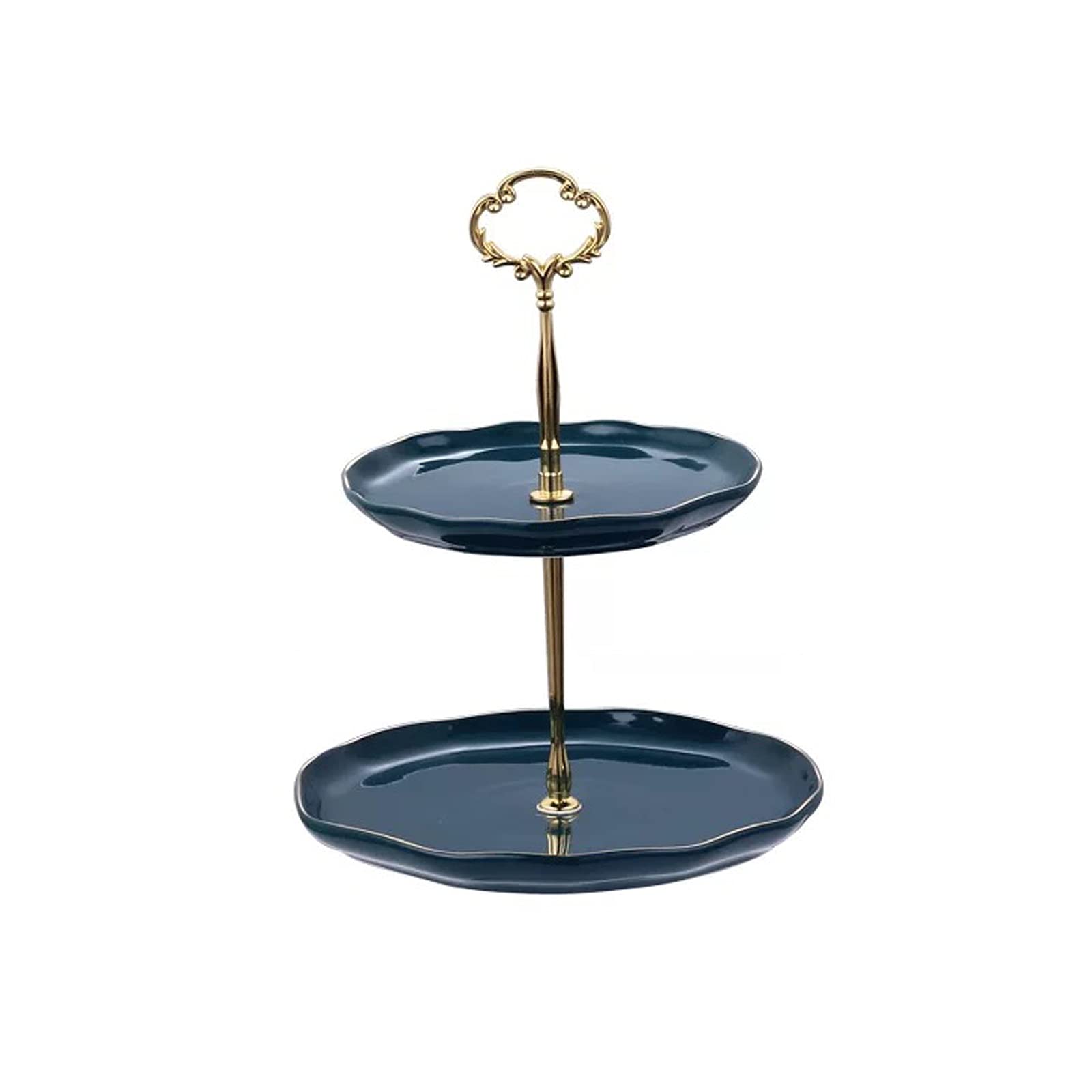 Soporte de Torta Soporte de pastel de color puro con manijas metálicas de 2 capas Tabla de postre desmontable de 2 capas Soporte de exhibición de la magdalena de cerámica Treams de pastelería de té So