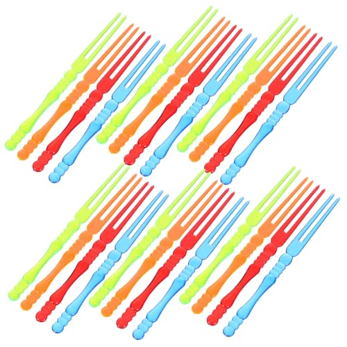 LEDMOMO 200個使い捨てフルーツピック 竹節デザイン 小型プラスチックフォーク 二又フォーク 安定グリップ 軽食用 ケーキ デザート パーティ
