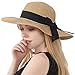 Womens Straw Hat Wide Brim Floppy Beach Cap Adjustable Sun Hat for Women UPF 50+ (Bowknot&Khaki)