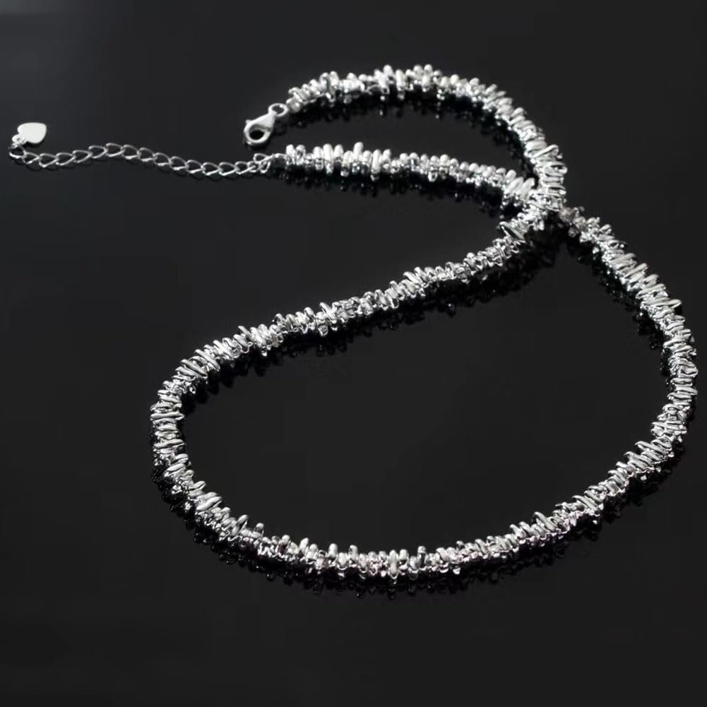 Sterling Silber Elegante Halskette für Frauen unregelmäßige Funkelnde Diamant geschnittene Halsketten Infinity Charm Halslet Schmuck Geschenke Nickelfrei 17 Zoll