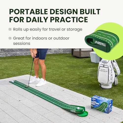 Image of Perfect Practice Putting Mat & Chipping Net, Indoor & Outdoor Putting Green, Chipping Mat for Home & Office, Premium Golf Training Aids for Putting Practice with Realistic Turf, Golf Gifts for Men
