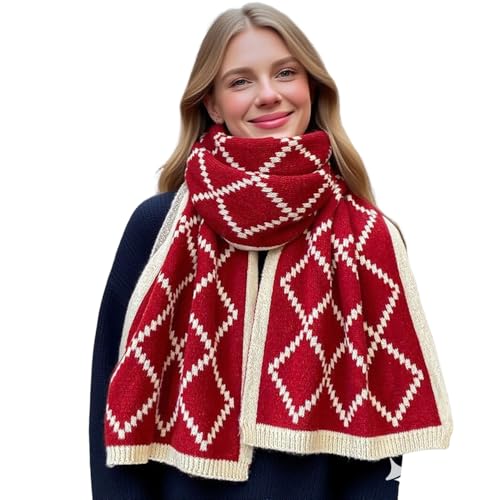 FANBOLD Bufanda Mujer Invierno,Bufandas Termicos Roja Regalos para Mujeres Navideña,bufanda de Punto Fri Elegante Larga Cuadros bicolor (Roja Cuadros)