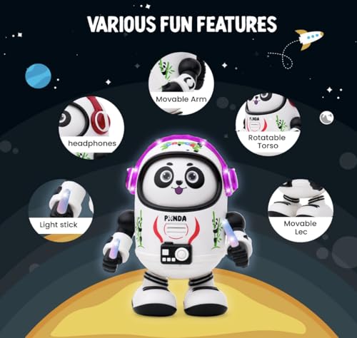 Image of Dancing Space Panda Robot Toy with Light Effects and Musical Sound, White and Black, 18.5 cm, Battery Powered, for Toddlers, Babies, Girls and Boys