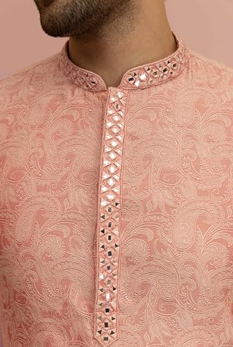 Image of KISAH Men's Silk Blend Mirror Work Kurta | Wedding Sangeet Festive Ethnic for Men