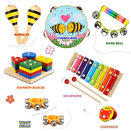 Diffybox Toddler Musical Instruments For Kids,Baby Musical Toys Preschool Educational Wooden Percussion Instruments Toddler Toys With Bag For Boys And Girls #TOP2
