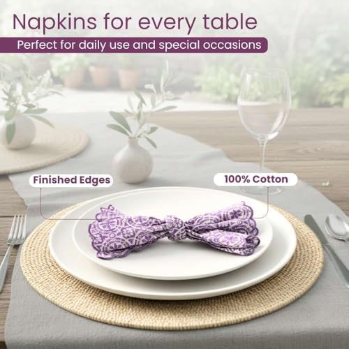 Servilletas de Tela Paquete de 6, Bordado Floral Morado miniatura 4