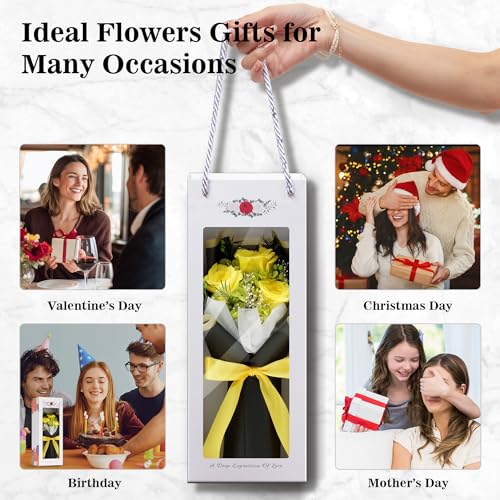 Image of Flower Bouquet Gifts for Women, Flowers for Delivery Prime, Preserved Roses Flower Gifts for Women, Valentines Flowers, Mom Gifts from Daughter Son, Birthday Gifts, Real Roses,Yellow Roses