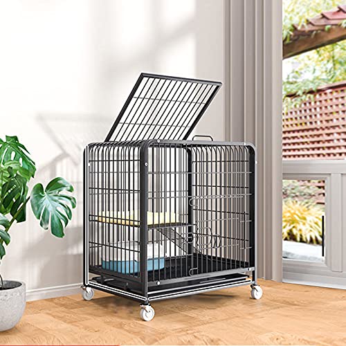 フェレットケージ、猫のプレイペン|猫のケージ、屋内猫プレイペンメタルワイヤー犬小屋2フロントドア/フィーダー/ホイール屋内屋外、黒、ピンク、白 FANDIAO