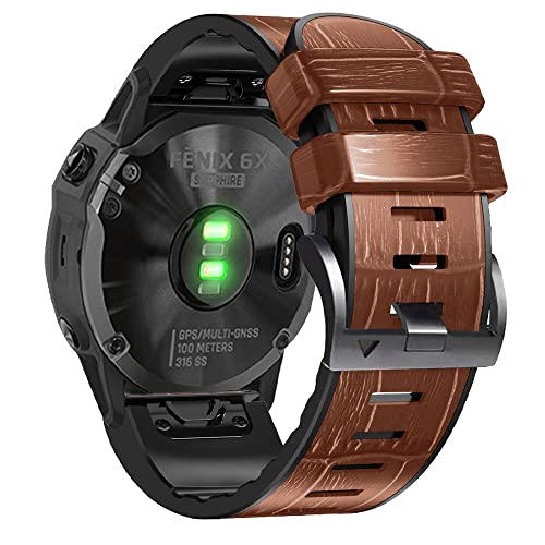 Pulsera de cuero para Garmin Fenix 7X y 6X resistente al sudor con base de silicona 4