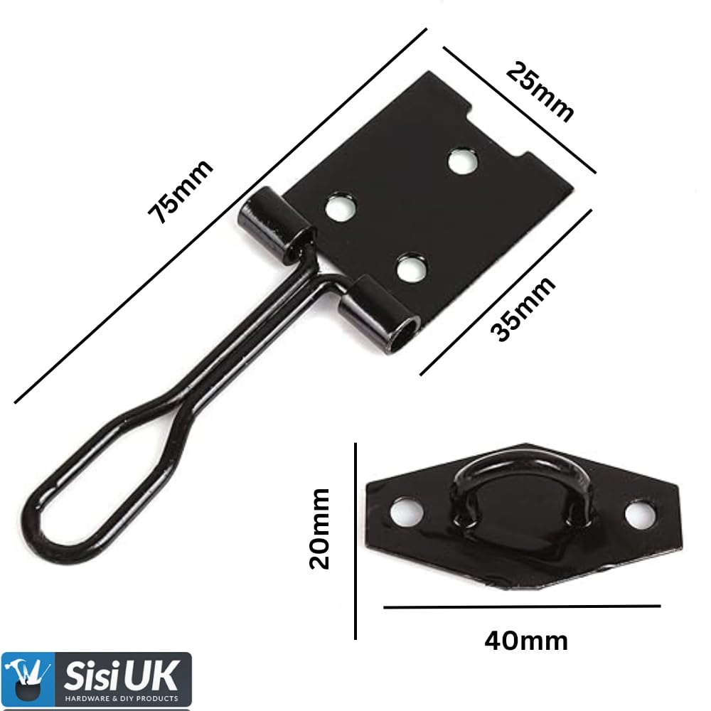 Sisi UK Wire Hasp and Staple 75mm (3inch) Black Heavy Duty Stainless Steel Wire Hasp and Staple Door Latch Lock for Cupboard Hutches Cages Sheds with Fixing Screws Pack of 2 - Image 2