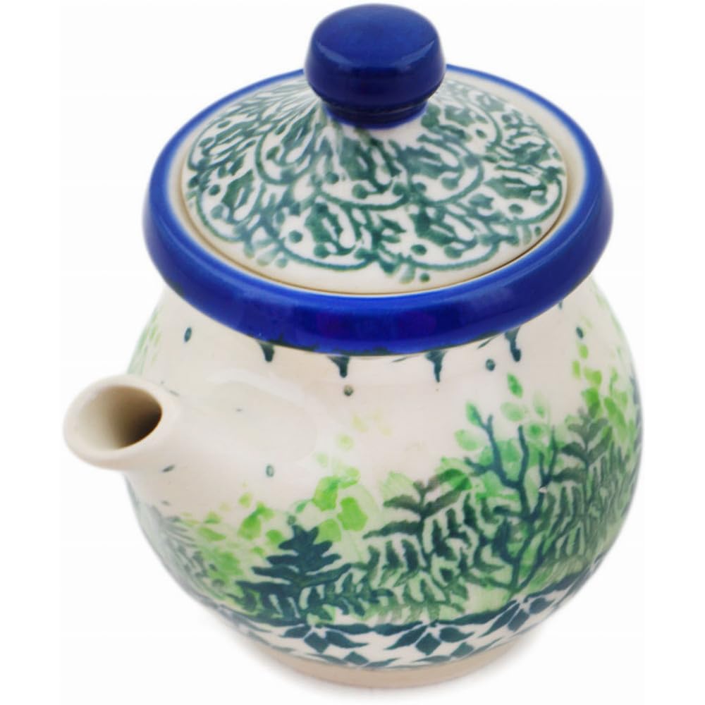 Authentic Polish Pottery Creamer with Lid Signature UNIKAT in Leafy Garden Design Handmade in Boles?awiec Poland by Ceramika Artystyczna + Certificate of Authenticity