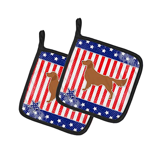 Caroline's Treasures BB3304PTHD USA Patriotic Golden Retriever Pair of Pot Holders Kitchen Heat Resistant Pot Holders Sets Oven Hot Pads for Cooking Baking BBQ, 7 1/2 x 7 1/2