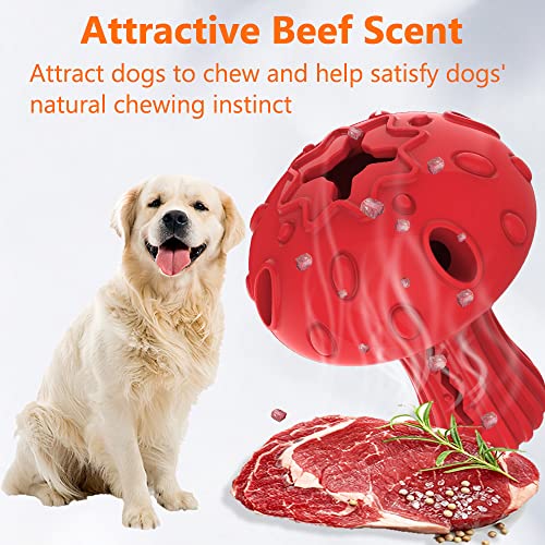 TONGKTAI Aggressives Kauspielzeug für Hunde, unzerstörbares Kauspielzeug aus Pilzgummi mit Zahnreinigung, langlebiger interaktiver Leckerbissen Spender Hund Puzzle Spielzeug für große Rassen (Rot)