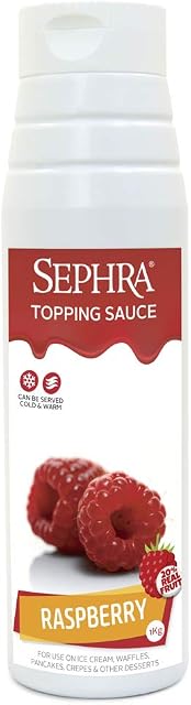 Sephra Raspberry Dessert Topping Sauce 1kg Convenient Squeezy Bottle Syrups for Ice Cream, Waffles, Pancakes, Crepes, Milkshakes, Smoothies, Sorbets, Frappes, Cakes or Dipping (Raspberry)
