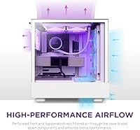 Vista 3 de NZXT H5 Flow RGB Estuche compacto ATX para juegos de PC de torre media – Panel frontal perforado de alto flujo de aire – Panel lateral de vidrio