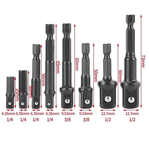 Image of AASONS 8Pcs 1 /4 inch 3 /8 inch 1 /2 inch Socket Adapter /Extension Set Impact Square Hex Shank For Drill CR-V Quick Change Nut Driver Socket Bit Set Adapters To Use With Drill Chucks Or Screw Impact Drivers
