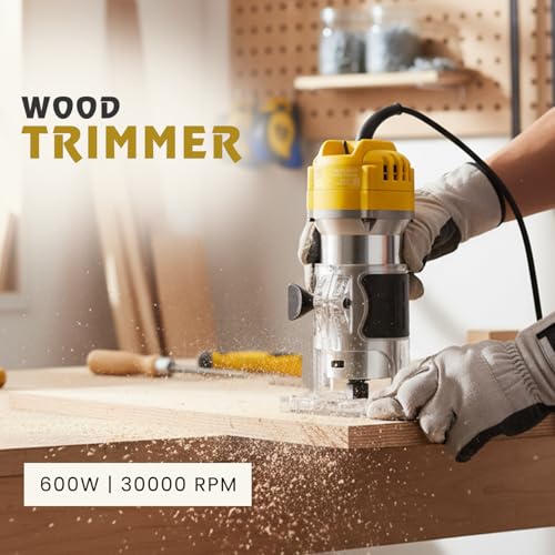 Image of Jon Bhandari Tools 600W Wood Trimmer Router Machine 30000RPM | Precision Woodworking Edge Tool | 6mm, 6.35mm & 8mm Collet | Laminate Trimming, Grooving, Slotting, Engraving for Carpenter & DIY
