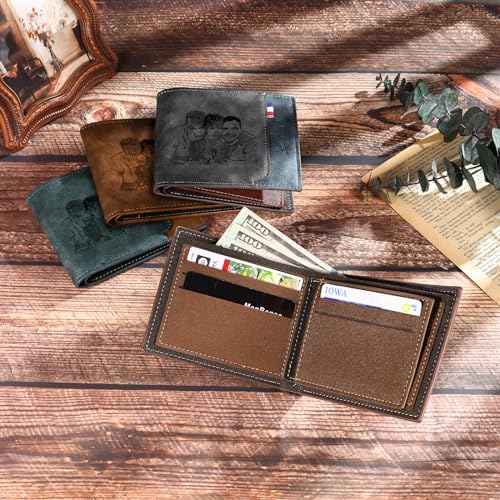 Custom Wallets for Dad Personalized Leather Wallets for Men Engraved Photo Names Customized Gift from Kids Daughter Wife Bifold Wallet (Style 2-coffee color)4