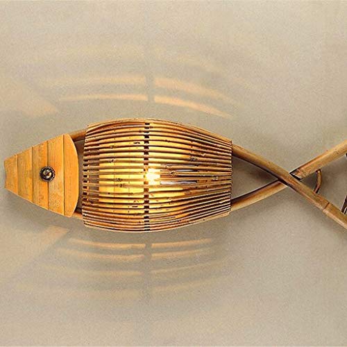 Preisvergleich Produktbild DYXYH Südostasiatische fischförmige Wandlampe Restaurant Schlafzimmer Café Wandlampe Retro kreative Persönlichkeit Bambus geflochtene Wandlampe