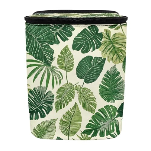 Image of Talayituse Tropical Monstera Palm Leaves Print Car Trash Bin, Large Size Auto Trash Can Adjustable Portable Garbage Can with Lid, Vehicle Hanging Bag for Headrest Front Back Seat