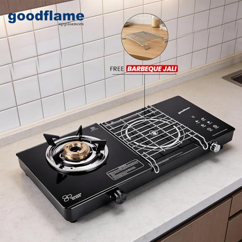 Image of goodflame Twin DX Dual-function,1 Gas Burner + 1 Infra Induction cooktop Glass Manual Gas Stove (1 Burners)