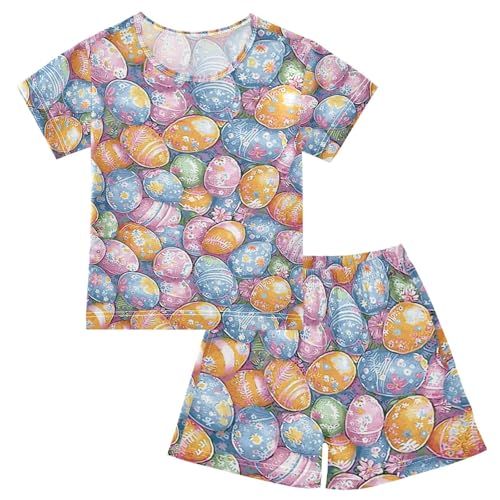 ALAZA Color Easter Egg Pajamas Set Short Sleeve Cotton Sleepwear Summer Pjs 2 Piece 5-14Y