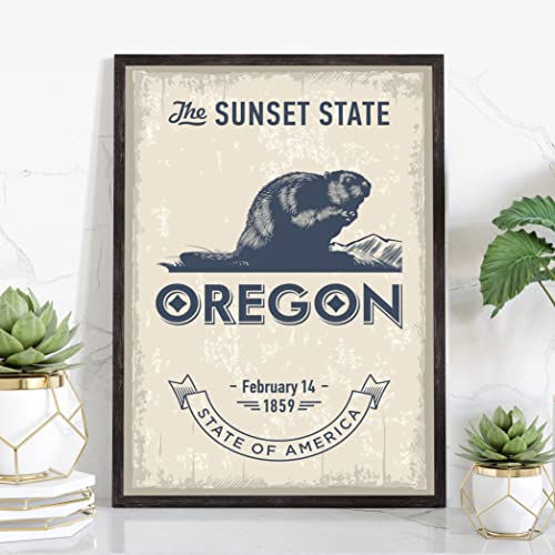 Oregon State Poster Print, Oregon State Emblem Poster, Oregon State Symbol Poster Print, Retro Travel State Poster, Home and Office Wall Art Poster - 16x20 Inches