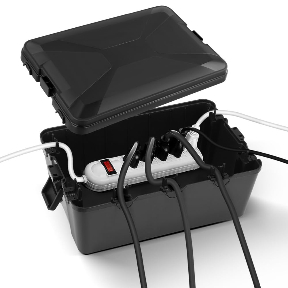 Extra Large Weatherproof Electrical Box, 7 Way Outdoor Junction Box (12.6 * 8.3 * 5.2 inch), IP54 Waterproof Outdoor Socket Box, Protect Outlet, Plug, Socket, Timer, Power Strip