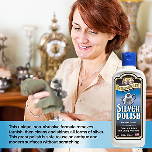 Parker & Bailey Silver Polish - Silver Polish Cleaner And Polish Tarnish Remover Jewelry Cleaner Metal Polish Cream For Polishing Antique Decor Pans Utensils Furniture 8 Oz Bottle #TOP4