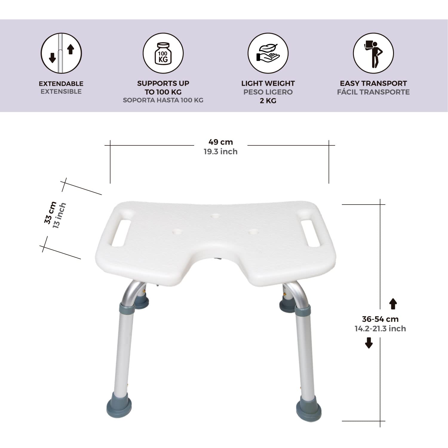 Taburete de Baño con Asiento en U y Altura Ajustable