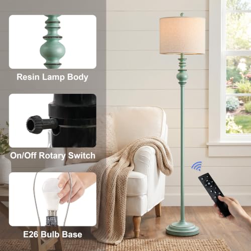 Image of BOBOMOMO 64.25 inch Farmhouse Floor Lamp with Remote, Dimmable Floor Lamp with Adjustable Color Temperatures, Antique Blue Standing Floor Lamp for Living Room Corner, Bedroom & Nursery, 9W Bulb Included