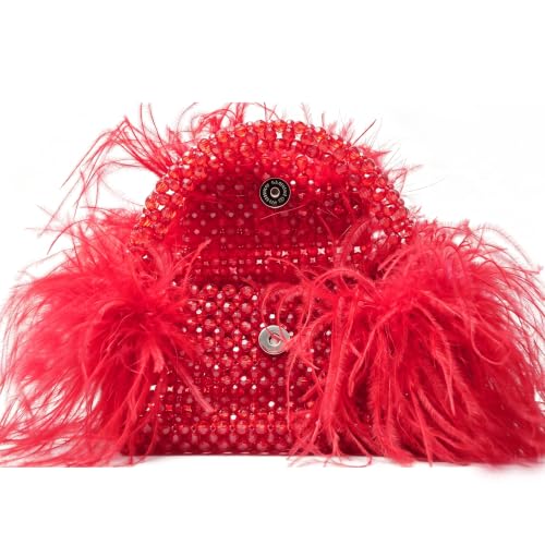 Image of Miuco Real Natural Ostrich Feather Beaded Handbags For Women Handmade | Evening Bags Clutch Purse