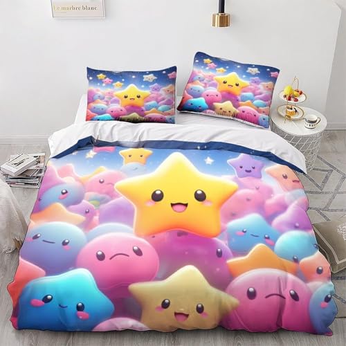NDXRWDZR 布団セット カラフルな星 布団カバー 3点セット防ダニ 抗菌防臭 通気吸湿 四季適用 ポリエステル布団カバー 170x210 cm + 2 枕カバー 43x63 cm