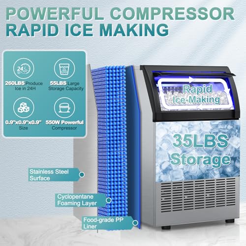 Máquina comercial para hacer hielo 260 lbs/24h con cubos de hielo miniatura 3