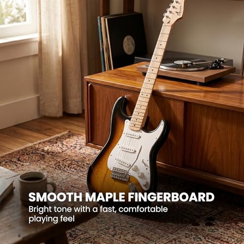 Image of Fender Squier Sonic Stratocaster - 2-Color Sunburst Bundle with Mustang Micro Headphone Amp, Cable, Tuner, Strap, Picks, and Austin Bazaar Instructional DVD