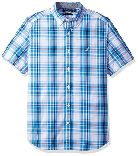 Nautica Men's Short Sleeve Classic Fit Plaid Button Down Shirt, Lemonade, Large