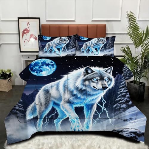 Couette 240 x 260 cm loup imprimé 3D parure lit microfibre légère - 2