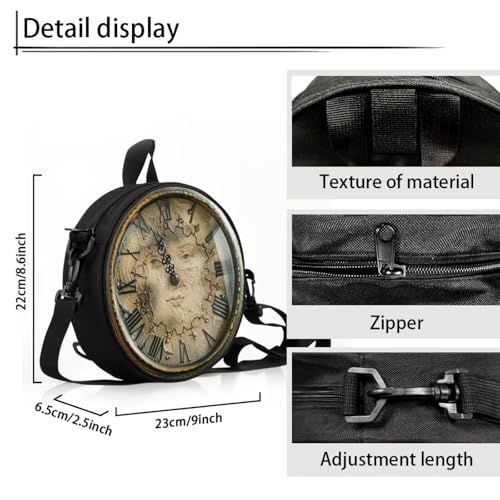 Image of Women Novelty Round Clock Shape Zippered Clock Purses for Women Tote Handbag Shoulder Bag, Gift for Mom Girlfriend