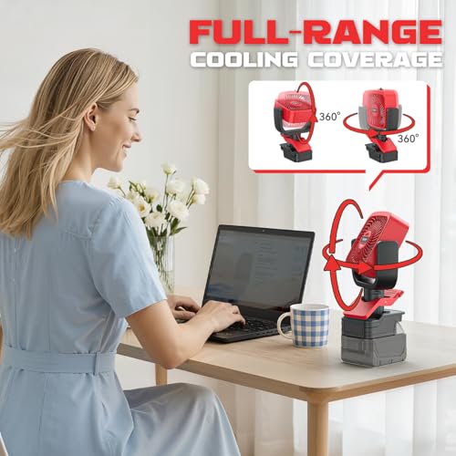Ventilador de escritorio Ecarke de clip, compatible con Milwaukee 18V, oscilación 360° y 3 marchas 6