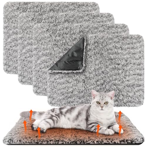 Drydiet 4 Pack Self Warming Cat Pads Self Heating Cat Mat Washable Homeless Dogs Thermal Pads Kennel...