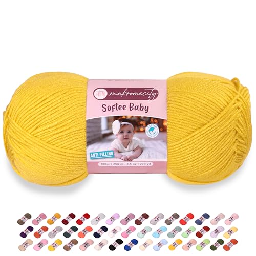 Image of Makromecity Softee Baby Yarn,%100 Premium Anti-Pilling Acrylic, 3.5 Oz, 273 yd (100gr /250 mt), Soft Yarn for Crocheting and Knitting (Saffron, 1 Skein)